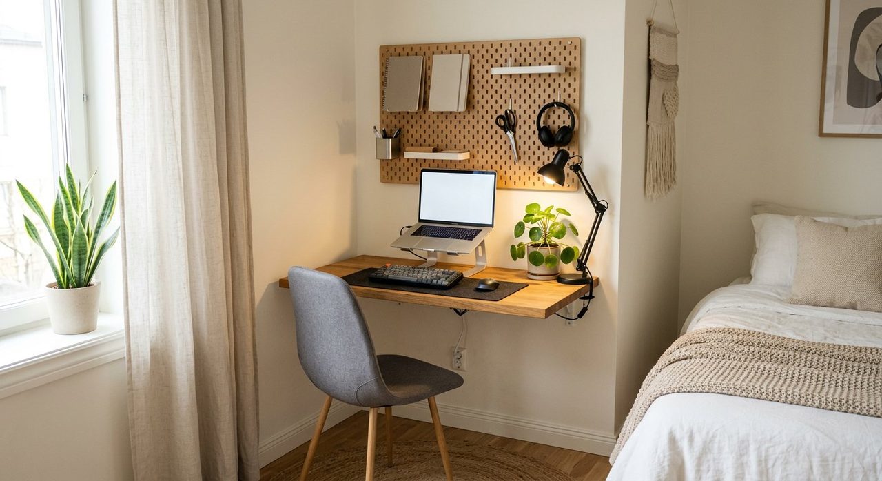 Small-space home office in apartment corner