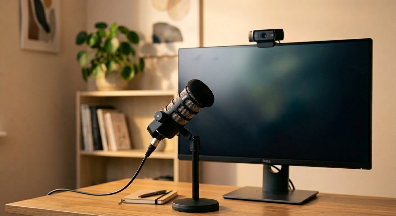Webcam and podcast microphone setup